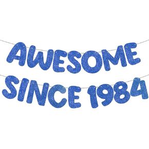 Fulmoon Pre-strung Awesome Since 1984 Banner Glitter Happy 40th Birthday Banner Funny 40th Birthday Decorations 1984 Party Decorations for Men Women Anniversary (Black)