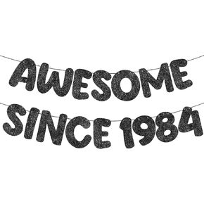 Fulmoon Pre-strung Awesome Since 1984 Banner Glitter Happy 40th Birthday Banner Funny 40th Birthday Decorations 1984 Party Decorations for Men Women Anniversary (Black) in Kuwait