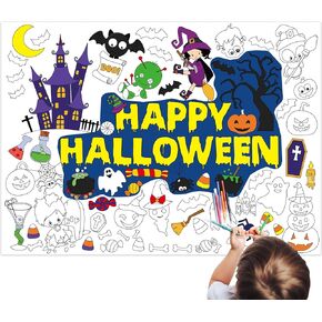 WorldBazaar Halloween Coloring Tablecloth 3PCS Halloween Large Coloring Poster for Kids Halloween Activities for Kids Halloween Decorations Party Favors