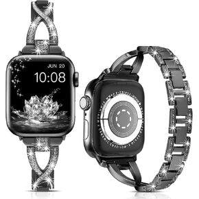 Compatible for Apple Watch Band 38mm 40mm 41mm 42mm 44mm 45mm 49mm Ultra iWhtch Series 9 8 7 6 5 4 3 2 1 SE Bling Diamond Metal Adjustable Bracelet Women Band