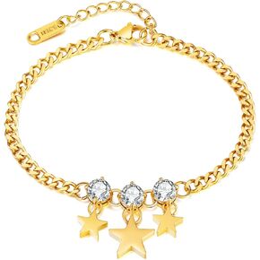 Fashion Star Charm Bracelet Stainless Steel Mini Cuban Link Chain Bracelet