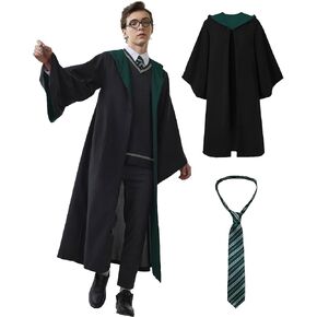 Kidukso Wizard Robe Adult Wizard Cloak with Tie Unisex Wizard Costume Hooded Uniform Magical Witch Robe Cloak Cape