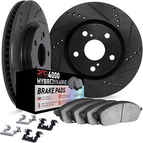 Dynamic Friction Company Front Brake Rotors Kit Drilled Slotted Black | 4000 HybriDynamic Brake Pads includes Hardware 8812-59083