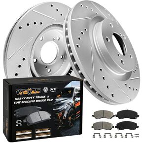 WEIZE Front Carbon Fiber Ceremic Brake Pad & Drilled Slotted Rotors Kit, Compatible with Jeep Compass/Patriot Dodge Caliber Avenger
