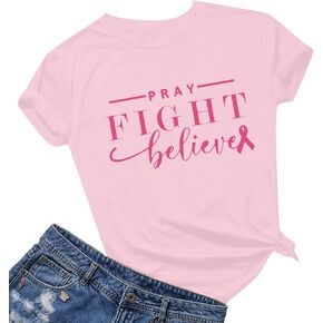 Breast Cancer Shirts for Women Pink Ribbon Breast Cancer Awareness T-Shirt Inspirational Short Sleeve Top