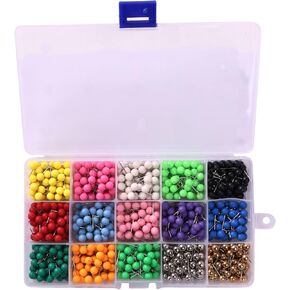 Tupalizy 1/4 Inch Colorful Small Decorative Map Tacks DIY Craft Round Plastic Head Push Pins for Bulletin Board and Home Office Use, 15 Assorted Colors, Each Color 50PCS, 750PCS (Mixed Color)