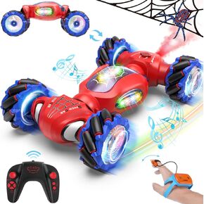 Spider Remote Control Car Toys for 6-12 Boys Girls, Birthday Gifts for Kids, 2.4Ghz 4WD Gesture Sensing RC Stunt Car with Light & Music & Spray, Double-Sided 360° Rotating Hand Control