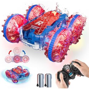 Waterproof RC Cars for Kids with LED Lights, Remote Control Car for Boys Age 4-7 8-12 4-8, Amphibious 4WD Stunt Car Swimming Pool Outdoor Water Toy with 70/36Mins Play,360°Rotation,180° Flip,2.4GHz