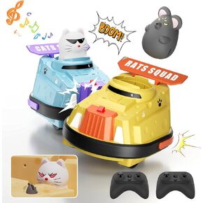 2 Pack Remote Control Car, RC Ejecting Bumper Car for Kids, Cat and Rat War Cheese Bumper Car, Car Toys for Ages 5-7, Christmas Birthday Gifts Toys for 3 4 5 6+ Year Old Boys Girls