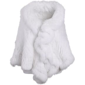 Luxury Women's Winter Real Natural Rabbit Fur Hand Knitted Cape Ruffle Design Wedding Party Shawl Lady Poncho