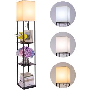 Floor Lamp with Shelves, Modern Square Standing Lamp with 3 Color Temperature Bulb, Corner Display Bookshelf Lamp for Living Room, Bedroom and Office (Black-9)