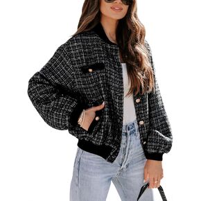 EVALESS Fashion Jacket for Women 2024 Fall Winter Trendy Button Short Shacket Long Sleeve Plaid Cropped Jackets