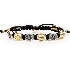 My Saint My Hero Miraculous Mary Blessing Bracelet - Mixed Medals on Black Cord