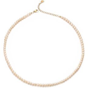 Small Freshwater Rice Pearl Strand 15" Gold Cultured Pearl Necklace for Women Wedding Pearl Choker Handmade Jewelry