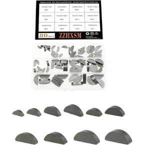 80PCS Semicircular Crescent Key Assortment Kit Set Keyway Carbon Steel Shaft Crank Key Suitable for Automotive Engines Industrial Machinery Precision Machine Tool Agricultural Equipment