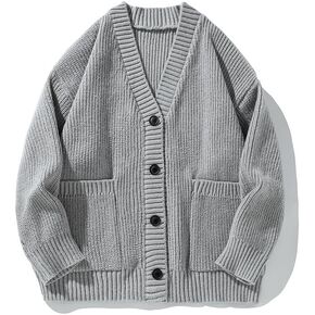 POHADON Mens Cardigan Sweater Button Down Long Sleeve V Neck Cable Knit Sweaters Japanese Streetwear Grunge Clothes