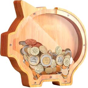Piggy Bank,Cute Money Bank for Boys and Girls,Wooden Piggy Bank for Kids,Savings Box, Coin Bank, Savings Creative Saving Coin Jar for 3.4.5.6.7.8.9 Years Old and Daily Life. (Small, Cat)