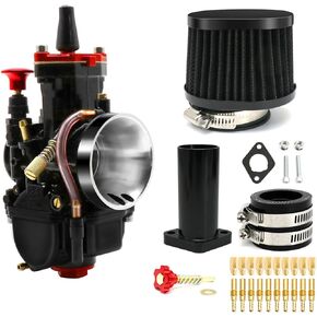 PWK 21mm Carburetor Kit Universal for 50cc to 100cc 2T 4T Carburetor Air Filter Intake Pipe Manifold Main Jets Idle Jets For Mini Bike Go Kart Engine Parts Racing (Black, 21mm)