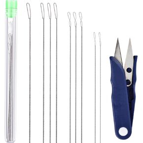 Y-Axis 9 Pcs Assorted Collapsible Eye Twisted Beading Needles Big Eye Needles with Scissors & Needle Bottle