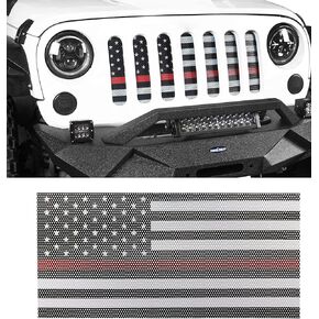 Hooke Road Wrangler Flag Grill Insert JK Mesh Grille Deflector Guard Compatible with Jeep JK Wrangler 2007-2018 - Thin Red