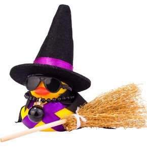 Witch Duck Car Dashboard Decorations Cute Duck Car Ornaments Car Accessories with Witch Hat Broom Necklace and Sunglasses