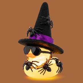 wonuu Spider Rubber Duck with Light for Halloween Decoration Car Ornament Home Decor Mini Transparent Glowing Ducky with Sunglasses Necklace, Assemble Needed, Yellow Light