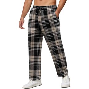 COOFANDY Men's Flannel Plaid Pants Drawstring Cotton Casual Lounge Pants with Pockets