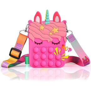 4 Packs Unicorn Purses Fashion Fidgets Fashion Pop Purse Push Bubbles Fidget Toy Rainbow Unicorn Purse Wallet Ladies Bag Silica Dimple Crossbody Bags