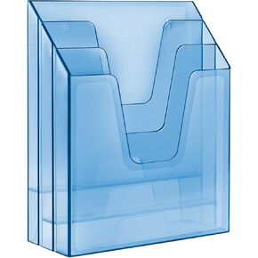 Acrimet Vertical Triple File Folder Holder Organizer, File Sorter (Plastic) (Clear Blue Color)