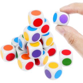 18 Pcs Colored Dice Set, 16 mm Blank on Each Face D6 Six Sided Dice Teaching Plastic Cubes Game Dice Round Corner Dice Small for Classroom Teaching Board Game Playing Rolling