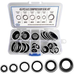 45PCS Car A/C O-Ring Assortment Kit, Automotive A/C Compressor Gasket, Rubber Seal O Ring, Self-Centered Bonded Washer Replacement, High-Temperature Resistant Car A/C Accessories
