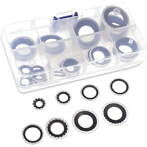 30 PCS Automotive Air Conditioning Compressor Port Gasket Assembly Kit, Multi-size High Temperature Resistant Cooling Pump Sealing Gaskets, Repair Replacement Parts, for Most Cars (Black)