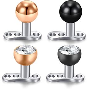 Anicina Dermal Anchors Top and Base 14G Surgical Steel Micro Dermal Anchor Internally Threaded Replacement Tops & Base