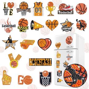 20 Pcs Basketball Diamond Painting Magnet Refrigerator Car Decoration DIY Diamond Art Painting Kits for Basketball Party Supplies Basketball Themed Party Exchange Gifts