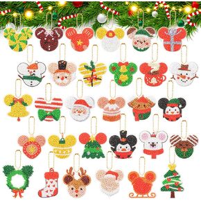 30Pcs 5D Christmas Mouse Diamond Keychain Hanging Ornaments DIY Mosaic Stickers by Numbers Diamond Art Full Drill Key Chain Handmade Rhinestone Art Crafts Pendant Gift Tags for Kids in Kuwait