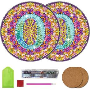 Bysincy 2 PCS A-Z 26 Letters Diamond Painting Coasters Kit,5D DIY Diamond Art Mosaic Alphabet Coasters Kits by Number for Adults Kids,Mandala Art Coasters with Initial (L)