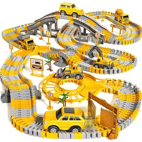 200 Pieces Construction Toy Car Racing Railway Playset for Kid 3 4 5 6 7 8 Years Old - Flexible Railway, Engineering Railway, Electrical Toy Car for Boy, Birthday Gifts for Toy Toddler 3-5
