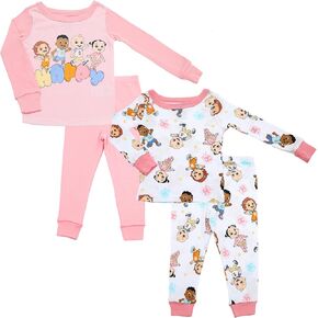 CoComelon Girls Pajamas Set for Toddlers - 4 Piece Cotton Pj Set for Kids - Snug Fit Long Sleeve Top and Bottoms