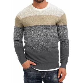 ALLOVIN Mens Gradient Stripe Knit Sweater Crewneck Soft Wool Blend Warm for Fall Winter
