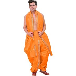 Woven Golden Border Ready to Wear Dhoti and Angavastram Set - Art Silk