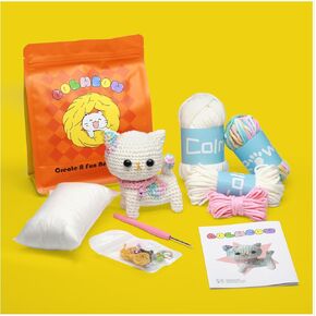Colmeow Crochet Kit for Beginners, Crochet Starter Kit with Yarn and Hook, Step-by-Step Video Tutorials,Big-Eyed Adorable Green Monster, Beginner Animal Crochet Kit for Adults Kids