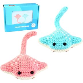 zgiraloca Crochet Kit for Beginners，Knitting Kits Yarn for Adults Starter,Animals DIY Set Crocheting Craft Gifts with Step-by-Step Video Tutorials (Pink Blue Ray)