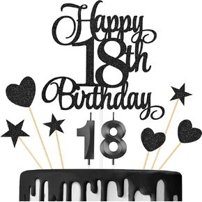 18th Birthday Cake Decorations, 18th Birthday Candles Cake Numeral Candles and Glitter Happy 18th Birthday Cake Toppers Set for Birthday Party Supplies (Rose Gold)