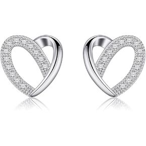 Heart Earrings for women, 925 Silver Studs Jewelry for Wife, Mom, Her