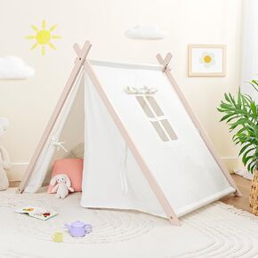 Comfy Cubs Kids Play Tent - Spacious & Stylish Kids Tent Made with 100% Breathable Cotton Canvas, Imaginative Indoor Canvas Play Tent - Easy Setup, Safe & Portable Teepee Tent for Kids (Natural Wood)
