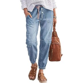 Flamingals Straight Leg Button Fly Jeans for Women Multi Pocket Mid Rise Jeans Without Belt Denim Pants