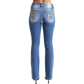 Miss Me Women's Bohemian Cow Head Mid-Rise Bootcut Jeans