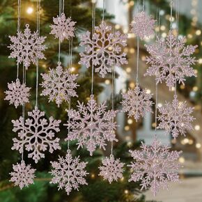 36pcs White Snowflake Ornaments for Christmas Tree, Plastic Glitter Snowflakes Decorations, Christmas Snowflakes, Snowflake Christmas Ornaments, Snowflakes Ornaments for Tree