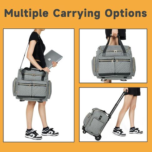 Rolling Teacher Bag with 4 Wheels, Art Tote Bag for Women with Detachable Dolly, Heavy Duty Briefcase with Padded Sleeves for 15.6" Laptop in Saudi Arabia