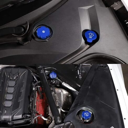 4 قطع قبعة حمراء، غطاء غطاء سائل الفرامل من سبائك الألومنيوم لزيت المحرك المبرد للزجاج الأمامي ملحقات غطاء غطاء سائل الفرامل لكورفيت C8 ستينغراي 2020-2024 in Kuwait